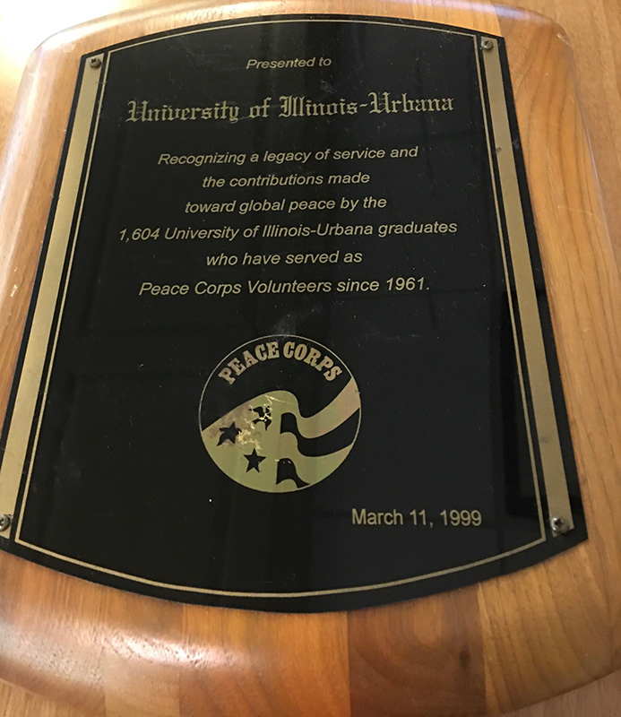 Plaque for the 1999 Peace Corps Legacy of Service Award